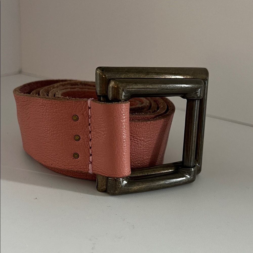 Free People Pink Leather Belt with Metal Buckle